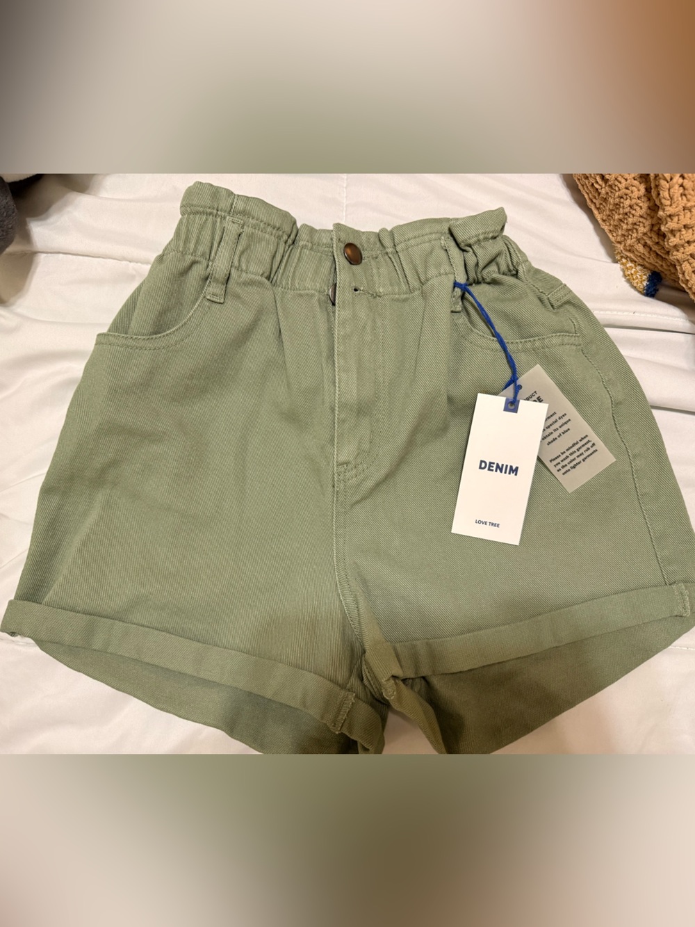Love Tree High Waist Olive Green Denim Shorts
